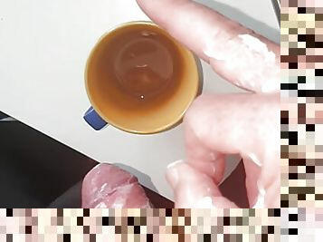 Master Ramon jerks off warm milk in the coffee, drink slave!