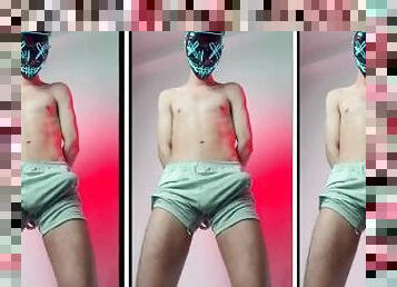 MASKED TWINK BOY WITH NICE BULGE AND A BIG DICK SHOWING OFF