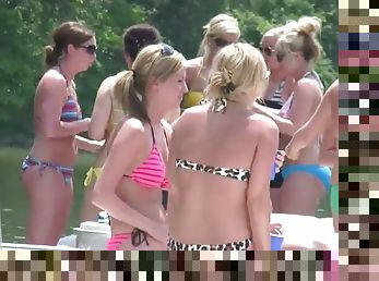 Alluring amateur babes with natural tits getting wild at the party outdoor