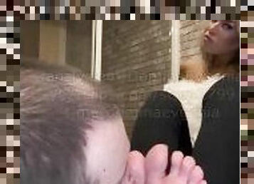 Domina Evgenia - The slave massages my feet with his hands and his mouth
