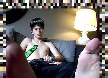 Cute skinny boy is wanking his hard dong