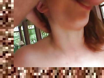 Redhead MILF enjoys DP amateur closeup 3some with 2 guys