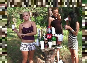 College girls in panties sexy wash car in the woods