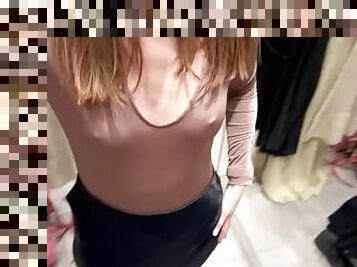 Tiny shows her hard nipples through her clothes