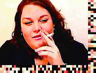 Fat amateur girl smokes cigarette