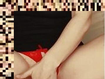 Lonely girl indulges in red panties