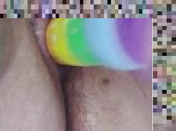 Close up POV using my rainbow dildo to make my pussy creamy