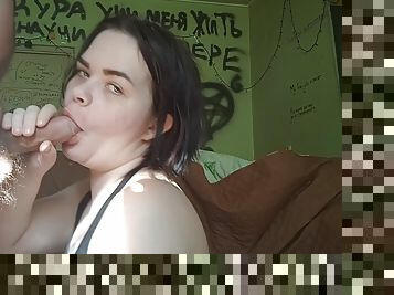 Cute girl swallows a big-boned dick whole