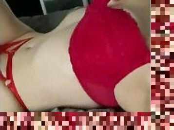 Red lingerie tease