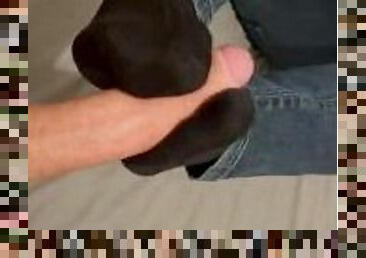 Footjob and handjob in black socks