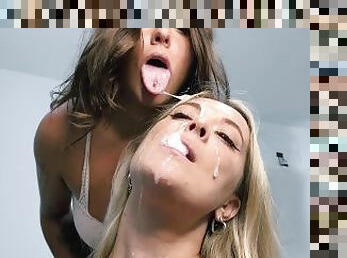Lesbians kissing with saliva dripping and face covering