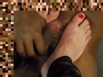 Black cum on white feet