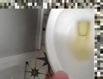 Huge average dick pissing in toilet shaking cock off