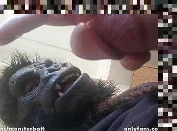 Gorilla gets distracted while sketching monster art and works up pre-cum