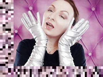 ASMR: Long Opera Silver Shiny Gloves by Arya Grander. Free Fetish Sound SFW Video