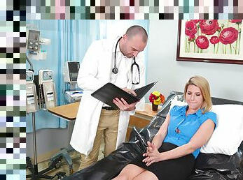 Doctor roughly fucked blonde woman and cums on her boobs