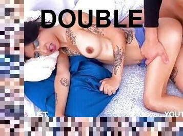 Two Cocks and Double Facial for this Petite Latina