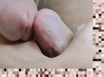 CLOSE UP: licking and sucking dick with cum in mouth