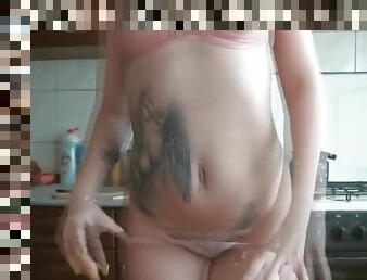 Chicken strips and sexy tattooed masturbating