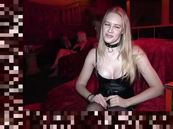 Nikki Riddle Casting in latex in a strip club