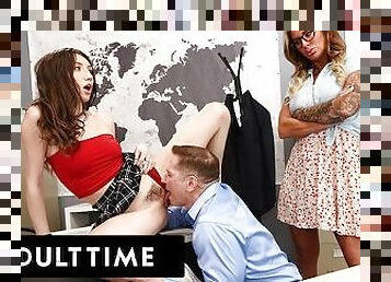 ADULT TIME - This HOT MILF CAUGHT Slutty Student Maya Woulfe With Another Teacher & JOINED IN!