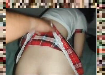 Teen couple having a good time. Schoolgirl doggy style.