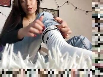 18 Year Cute Girl Lambie puts on socks