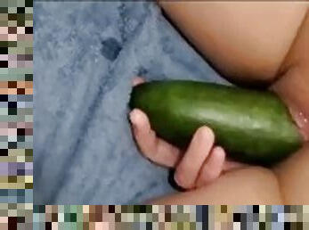 Fisting and double penetration with a big cucumber