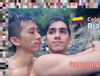 Public outdoor fuck, lover boy Latino Nathan fucks Asian boy Tyler Wu