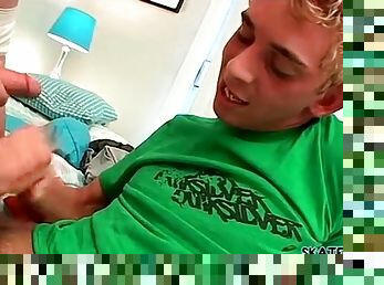 Blonde twink skater boy masturbates hard dick