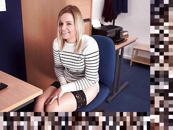 Office girl gets caught masturbating at her desk