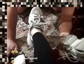Persian mistress gags on socks live on Instagram