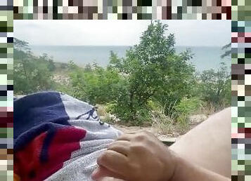 Strokin Dad Bod Beach side masturbation. Strokin my cock on a public beach.