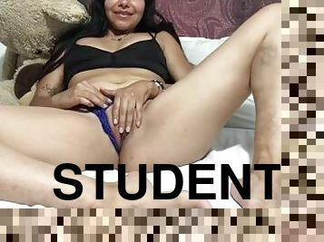 College student caressing her beautiful pussy in her room