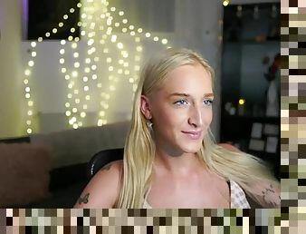 Busty tattooed long hair cute blonde webcam solo