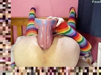 Femboy Raine close-up anal gaped by XL dildo (Full video!)