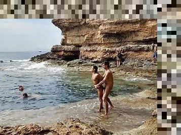 perkempulan-hidup-terlanjang, di-luar, awam, amateur, pasangan, pantai, hubungan-sex