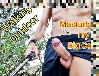 Walking Outdoor masturbating my Big cock - Risky jerk off