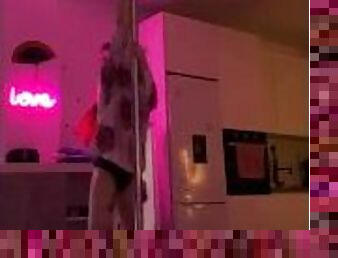 Redhair mistress stripper with big ass pole dance in high heel boots