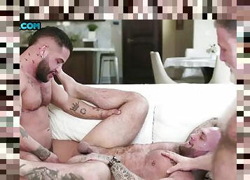 Tattooed and pierced handsome guy gets creampied and fucked in a threesome
