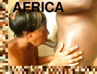 Real African chocolate amateur couple having raw sex in a public bathroom