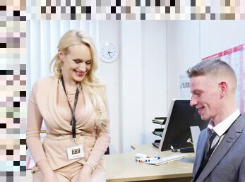 Blonde MILF tries the new guy's big tool in a quick office tryout