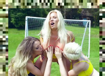 Steamy porn on the soccer field for a group of perfect blondes